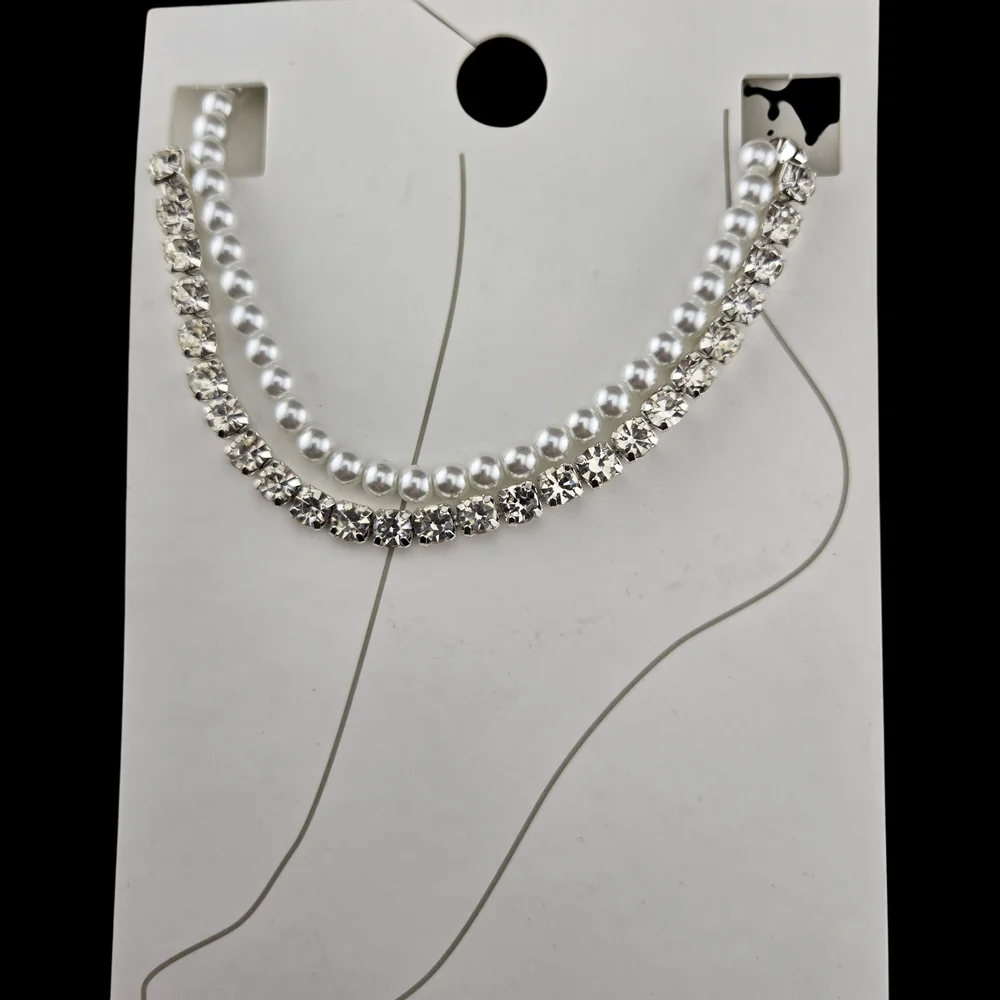Faux Pearl & Rhinestone Double Strand Anklet